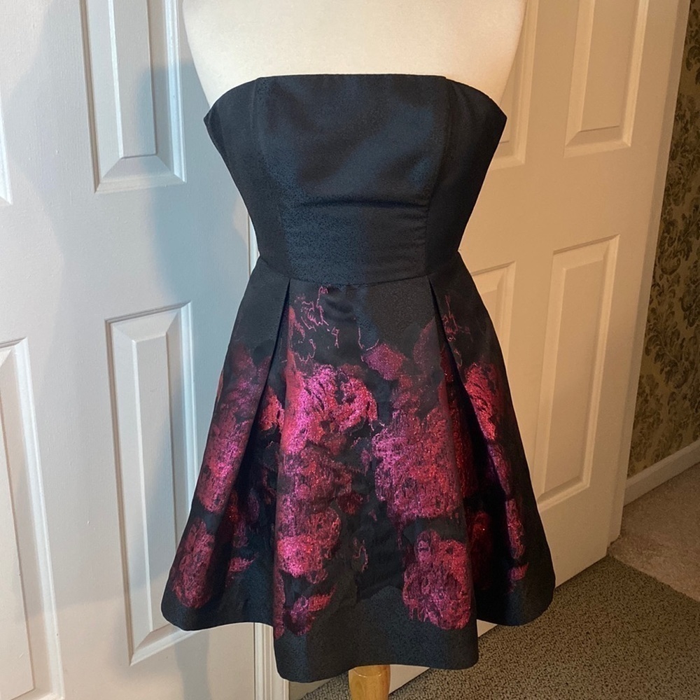 Aqua Strapless Black & Hot Pink Dress Size 0 - Like New